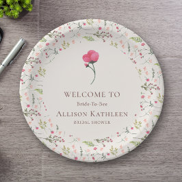 Plato De Papel Elegante ducha de novia floral rosa y verde