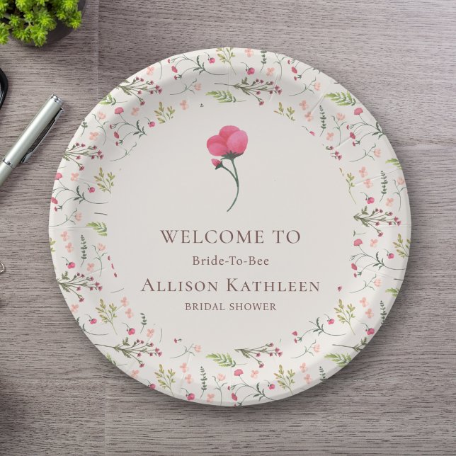 Plato De Papel Elegante ducha de novia floral rosa y verde (Subido por el creador)