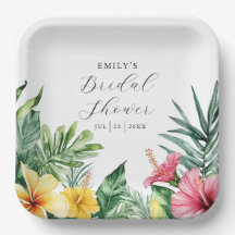 Elegante ducha de novia floral tropical de acuarel