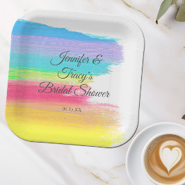 Plato De Papel Elegante ducha de novia lesbiana personalizada Rai