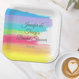 Plato De Papel Elegante ducha de novia lesbiana personalizada Rai