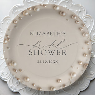 Plato De Papel Elegante Ducha de Novia Perla