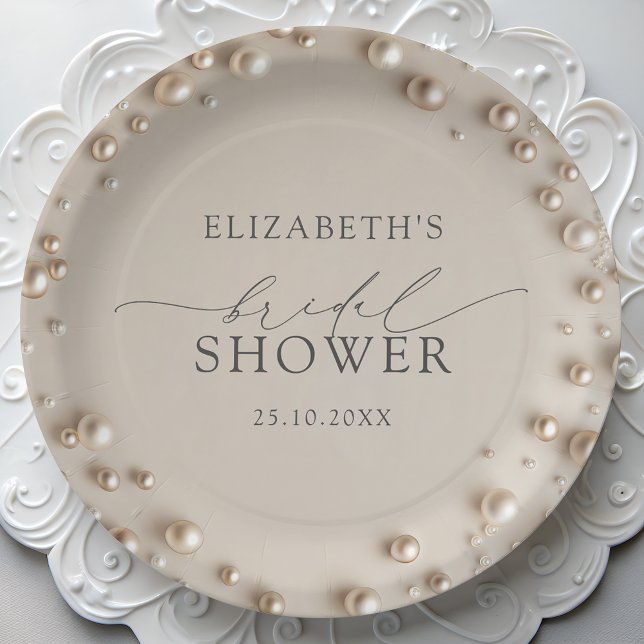 Plato De Papel Elegante Ducha de Novia Perla (Subido por el creador)