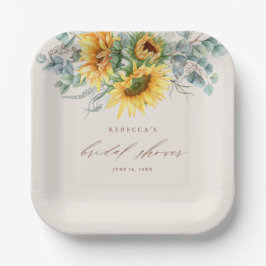 Plato De Papel Elegante Ducha de Novia Rústica con Girasoles