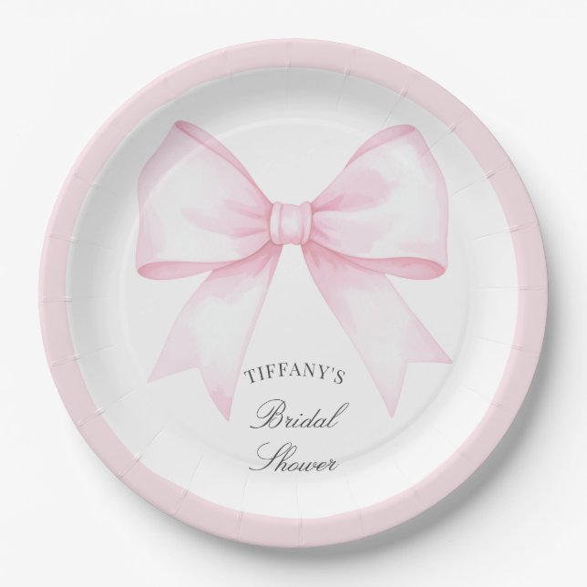 Plato De Papel Elegante ducha de novia suave rosa Rubor Bow Brida (Anverso)