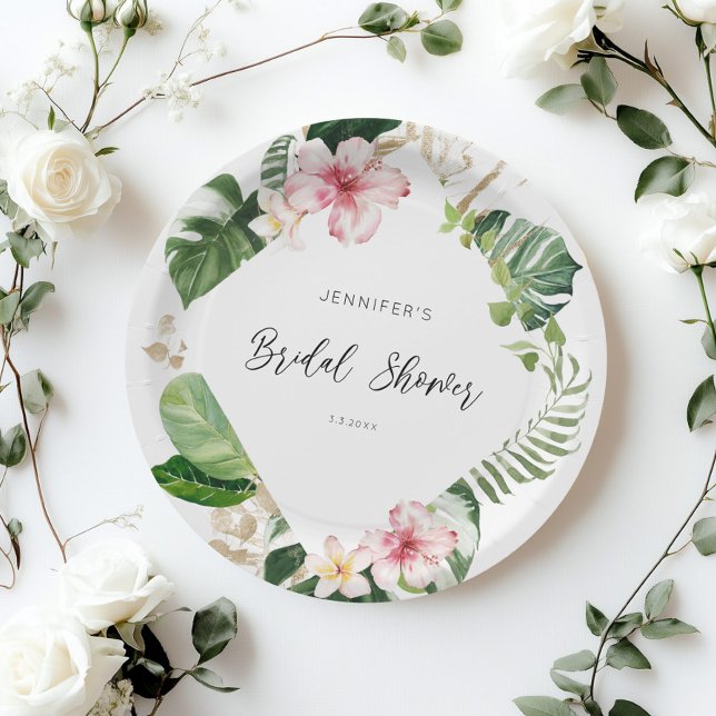 Plato De Papel Elegante ducha de novia tropical monstera (Subido por el creador)