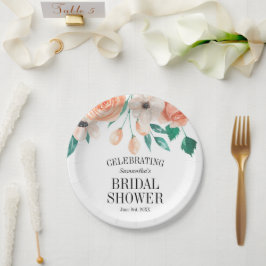 Plato De Papel Elegante ducha de novias floridas Peach personaliz