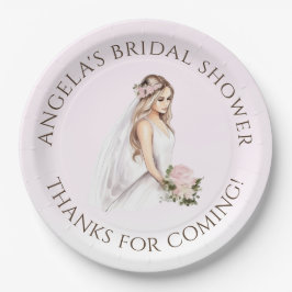 Plato De Papel Elegante ducha de novias rosada