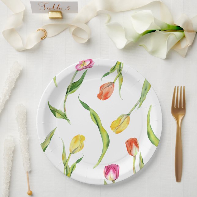 Plato De Papel Elegante ducha nupcial de tulipán de flor de prima (Boda)