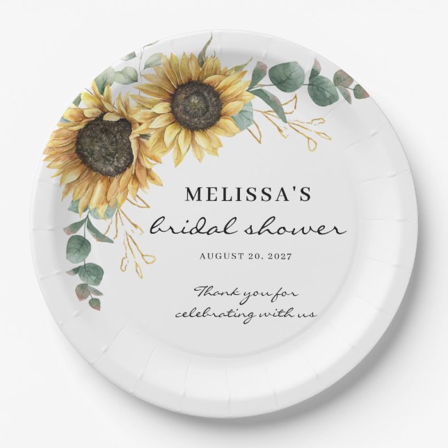 Plato De Papel Elegante Ducha nupcial floral de Eucalyptus (Anverso)
