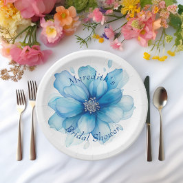 Plato De Papel Elegante ducha nupcial personalizada Floral azul