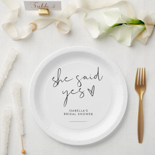 Plato De Papel Elegante ducha retro en blanco y negro de novia (Boda)