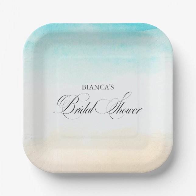 Plato De Papel Elegante ducha tropical costera de novias (Anverso)