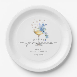 Plato De Papel Elegante Dusty Blue Pearls & Prosecco Bridal Showe