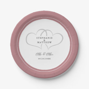 Plato De Papel Elegante Dusty Rose Blanco Bodas de Sr y Sra