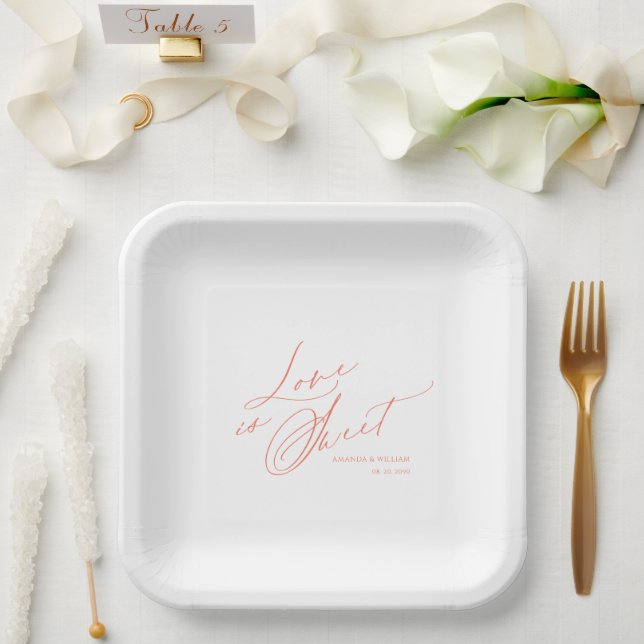 Plato De Papel Elegante "El amor es dulce" (Boda)