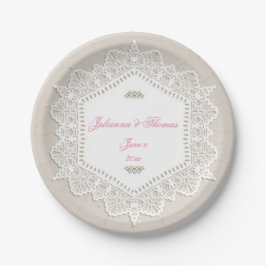 Plato De Papel Elegante, encaje blanco, Boda, Personalizado