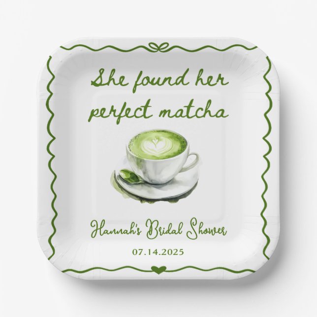 Plato De Papel Elegante, Encontró Su Ducha Bridal Matcha Perfecta (Anverso)