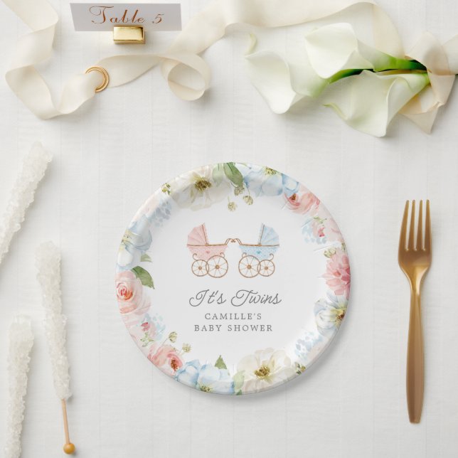 Plato De Papel Elegante es Chica gemelos y boy Baby Shower (Boda)