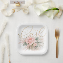 Elegante "Es una niña" Acuarela Rosa y Dorado