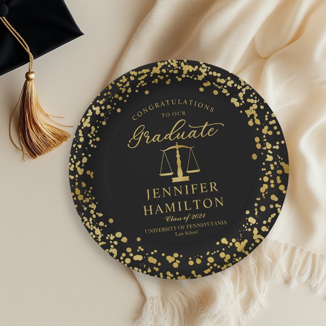 Plato De Papel Elegante escuela de derecho Gold Confetti negro (Subido por el creador)