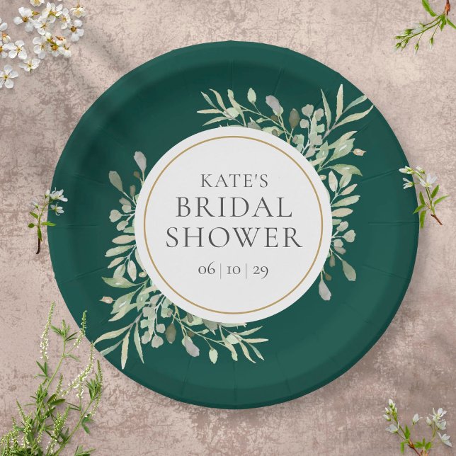 Plato De Papel Elegante Esmeralda Gold Greeneration Bridal Shower (Subido por el creador)