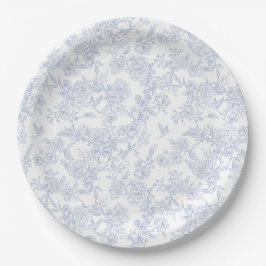 Plato De Papel Elegante Estampado Floral Azul Francés Toile