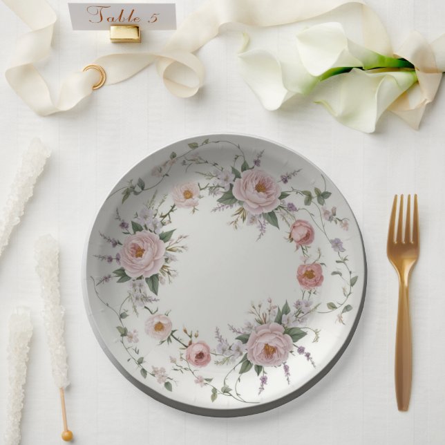 Plato De Papel Elegante estampado floral de flor silvestre boda d (Boda)