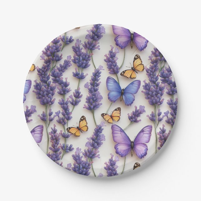 Plato De Papel Elegante estilo mariposa y lavanda (Anverso)