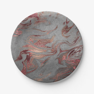Plato De Papel Elegante estilo moderno de mármol gris rosa de co