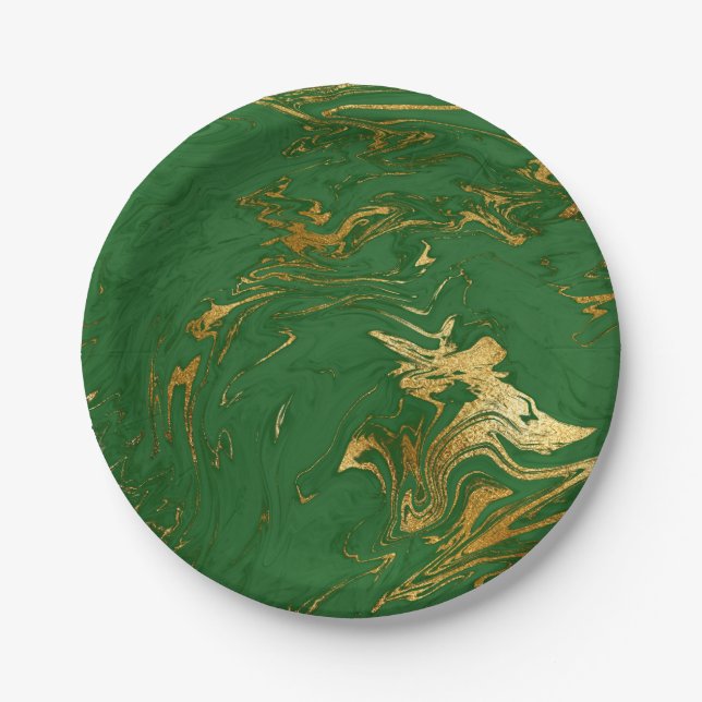 Plato De Papel Elegante estilo moderno dorado y mármol verde (Anverso)