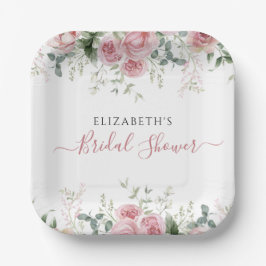 Plato De Papel Elegante Eucalipto y rosas rosas rosas invitan