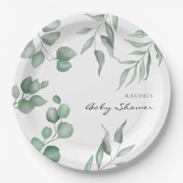 Plato De Papel Elegante Eucalyptus Baby Shower Greenery Foliage