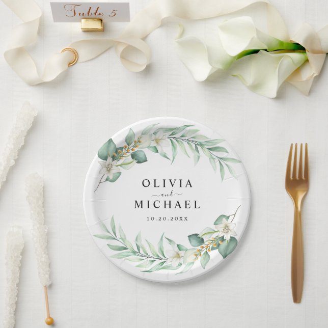 Plato De Papel Elegante Eucalyptus Boda moderno (Boda)