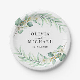 Plato De Papel Elegante Eucalyptus Boda moderno