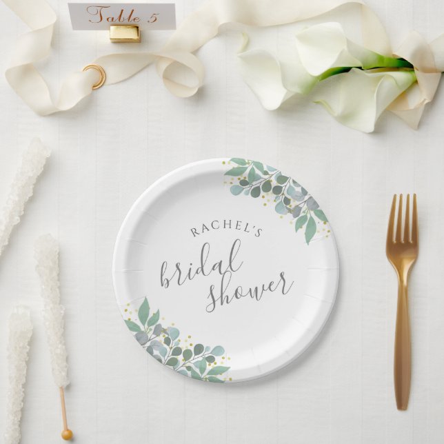 Plato De Papel Elegante Eucalyptus Dusty Blue Bridal Shower (Boda)