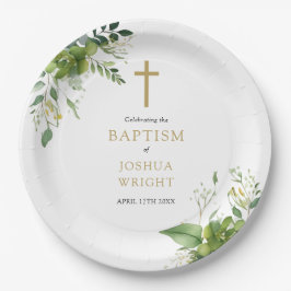 Plato De Papel Elegante Eucalyptus Greenery Baptism Christening