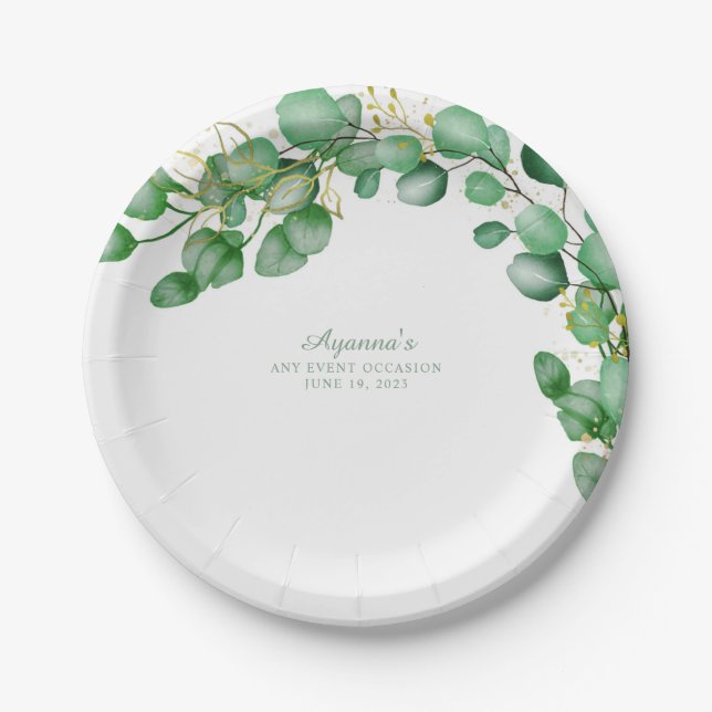 Plato De Papel Elegante Eucalyptus Greenery Sage (Anverso)