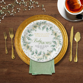 Plato De Papel Elegante Eucalyptus Sexo Neutral Baby Shower