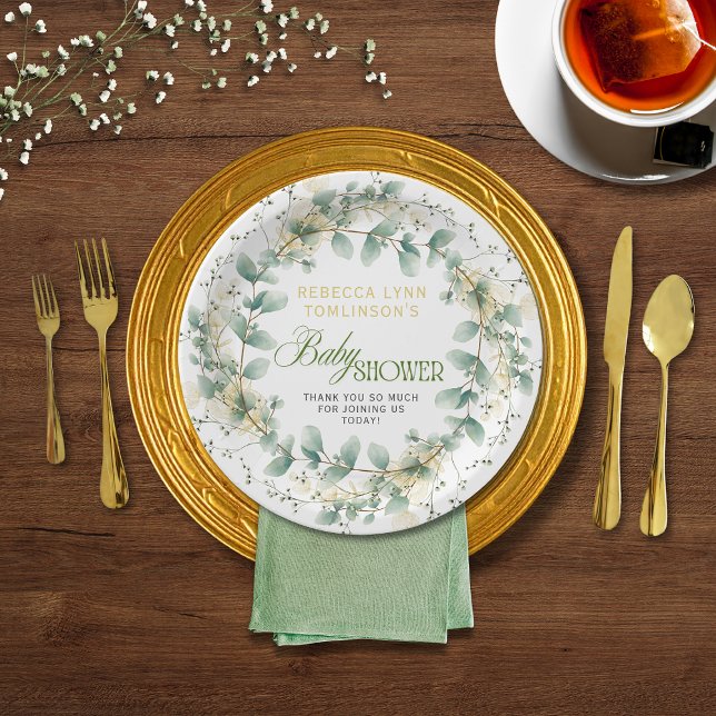 Plato De Papel Elegante Eucalyptus Sexo Neutral Baby Shower (Subido por el creador)