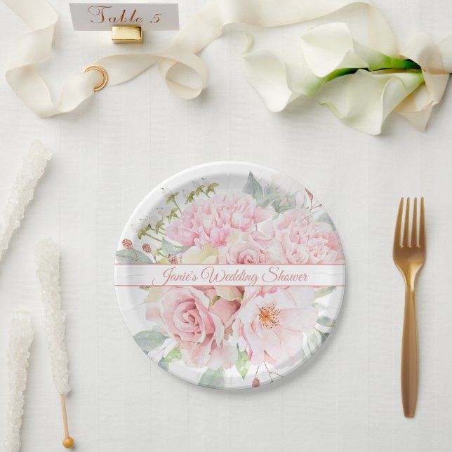 Plato De Papel Elegante evento especial de Bouquet de flores rosa (Boda)