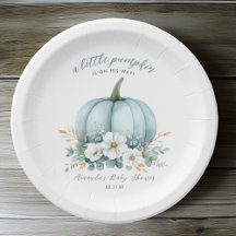 Elegante Fall Blue Pumpkin Floral Boy Baby Shower
