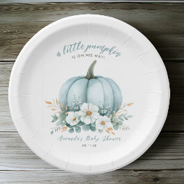 Plato De Papel Elegante Fall Blue Pumpkin Floral Boy Baby Shower