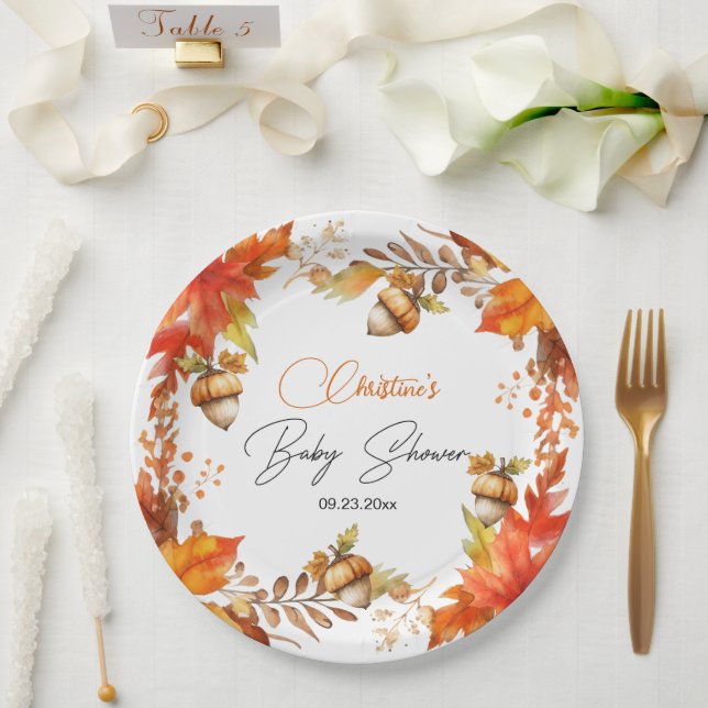 Plato De Papel Elegante Fall Boho Floral Baby Shower (Boda)