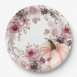 Plato De Papel Elegante Fall Floral Calabaza Neutral acuarela
