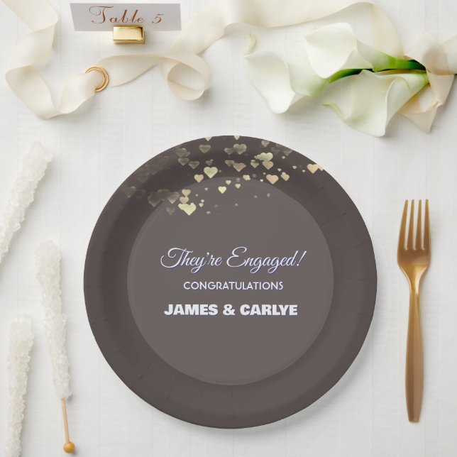 Plato De Papel Elegante, felicidades de compromiso personalizadas (Boda)