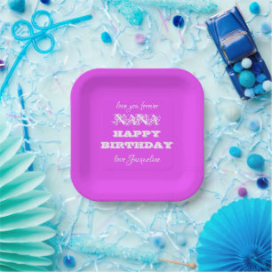 Plato De Papel Elegante Feliz Cumpleaños Nana Script Simple Moda
