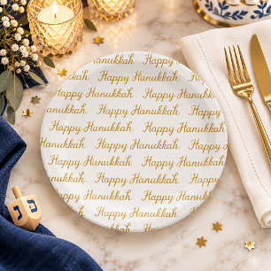 Plato De Papel Elegante Feliz Hanukkah en letra dorada