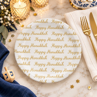 Plato De Papel Elegante Feliz Hanukkah en letra dorada