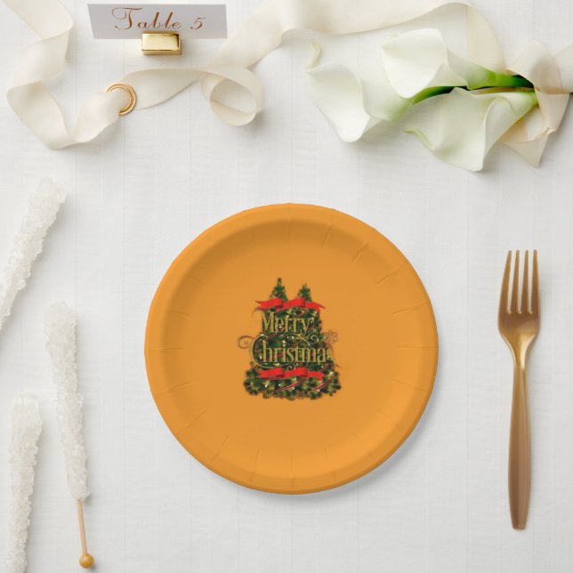 Plato De Papel elegante Feliz Navidad (Boda)